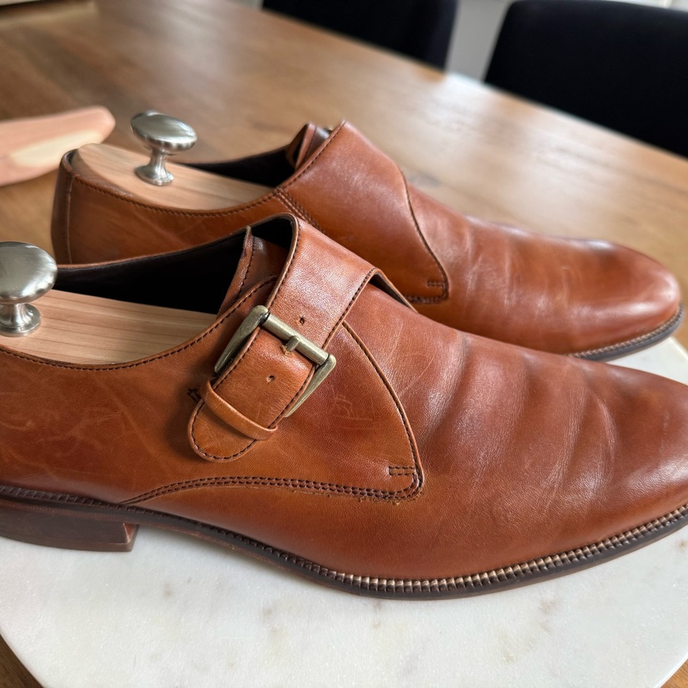 Men's Brown Leather Monk Strap Shoes